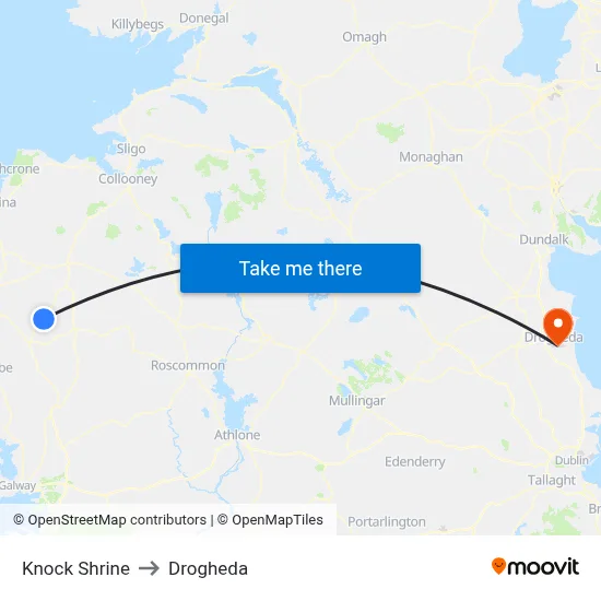 Knock Shrine to Drogheda map