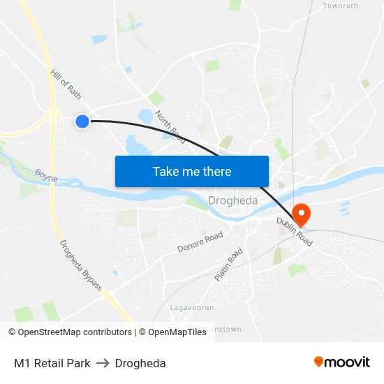 M1 Retail Park to Drogheda map