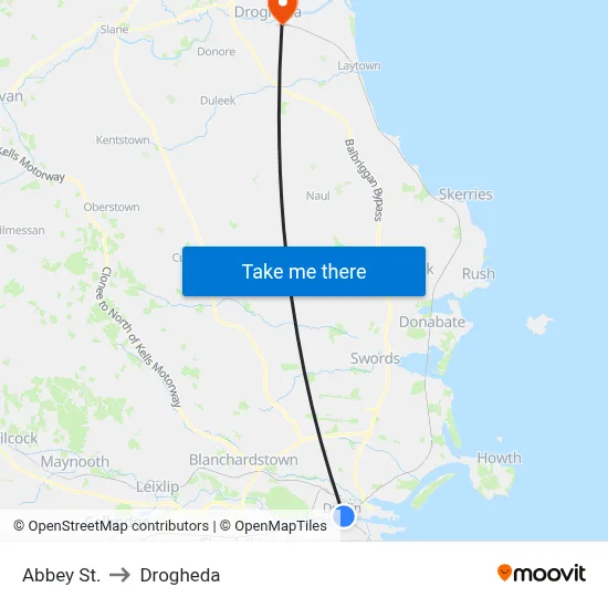 Abbey St. to Drogheda map