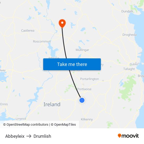 Abbeyleix to Drumlish map