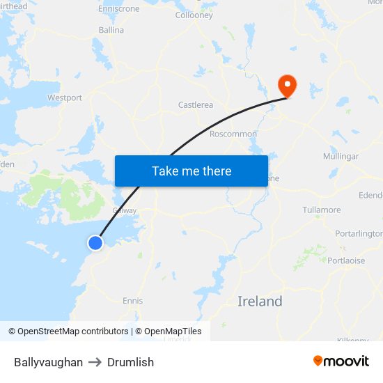 Ballyvaughan to Drumlish map