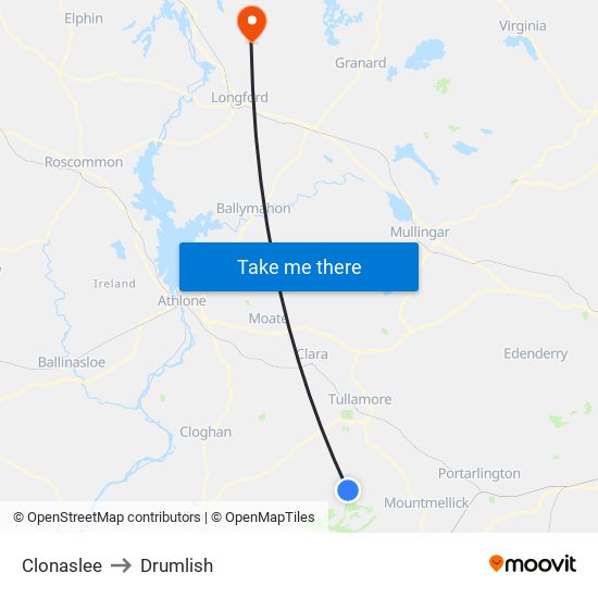 Clonaslee to Drumlish map