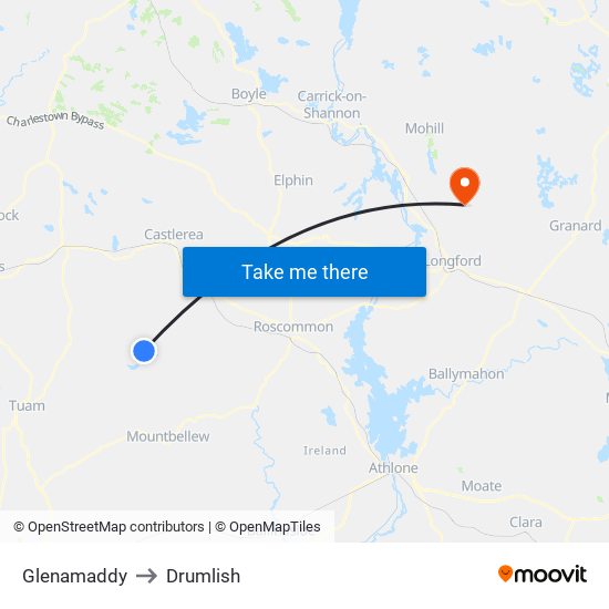 Glenamaddy to Drumlish map