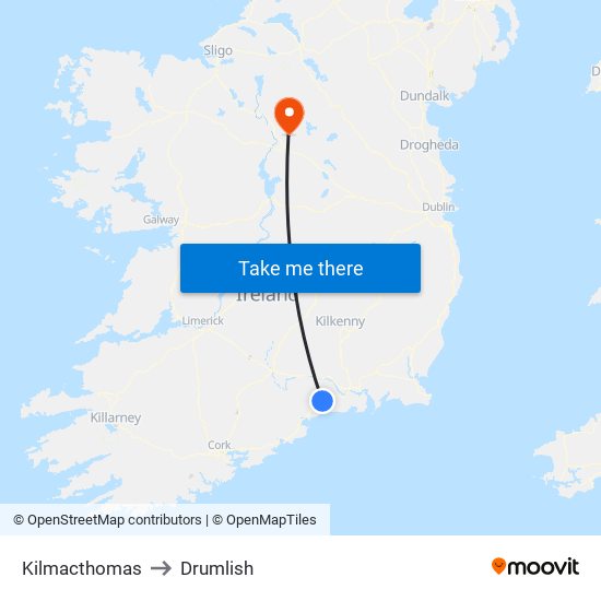 Kilmacthomas to Drumlish map