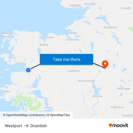 Westport to Drumlish map