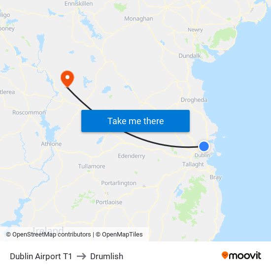 Dublin Airport T1 to Drumlish map