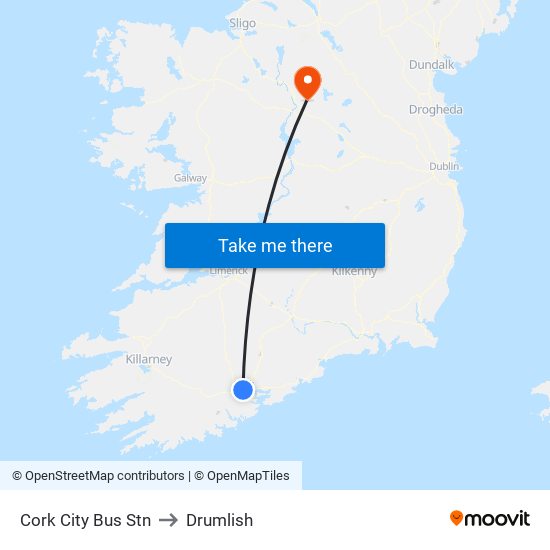 Cork City Bus Stn to Drumlish map