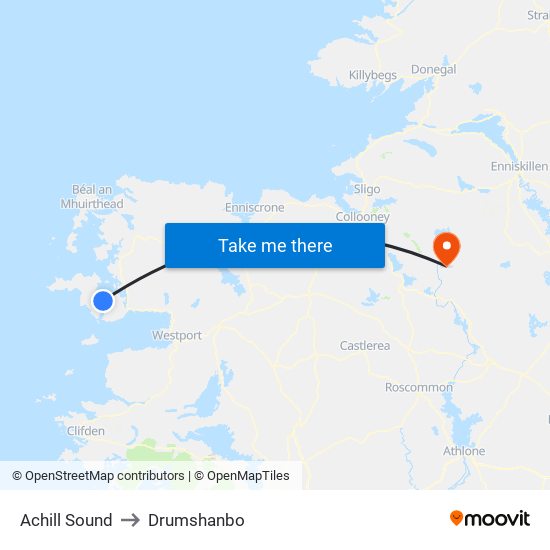 Achill Sound to Drumshanbo map