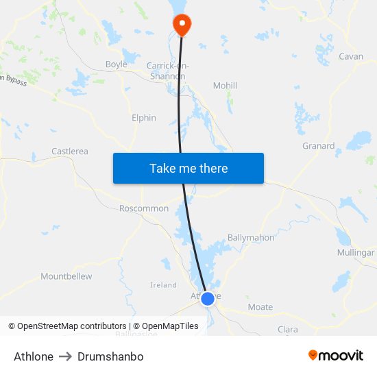 Athlone to Drumshanbo map