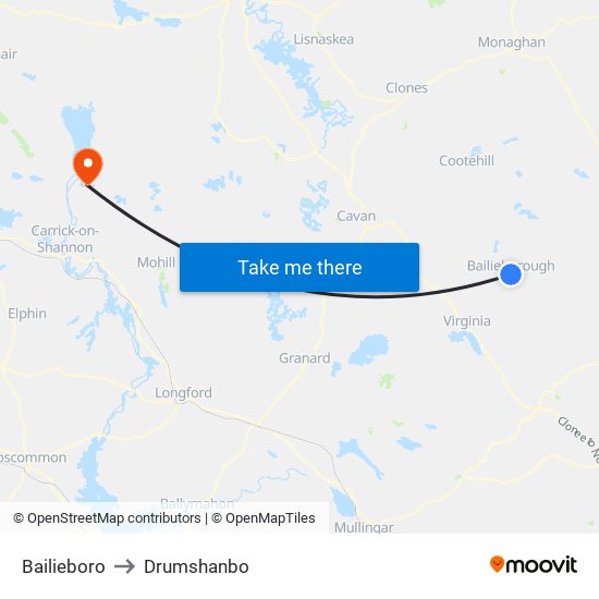 Bailieboro to Drumshanbo map