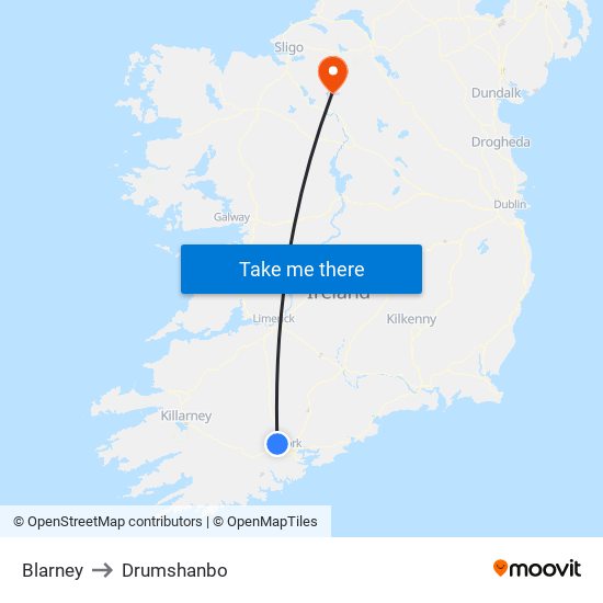 Blarney to Drumshanbo map