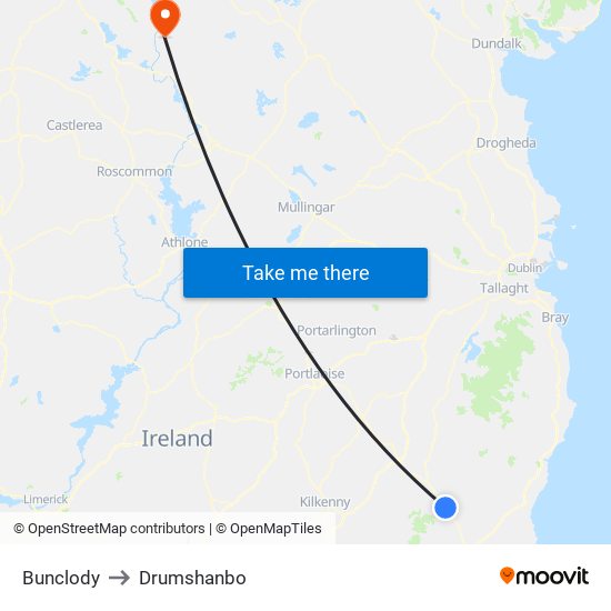 Bunclody to Drumshanbo map