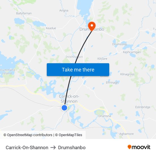 Carrick-On-Shannon to Drumshanbo map