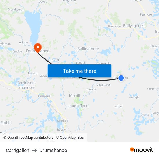 Carrigallen to Drumshanbo map