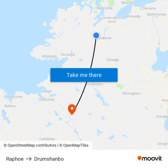 Raphoe to Drumshanbo map