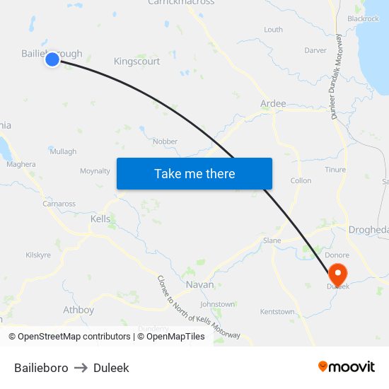 Bailieboro to Duleek map