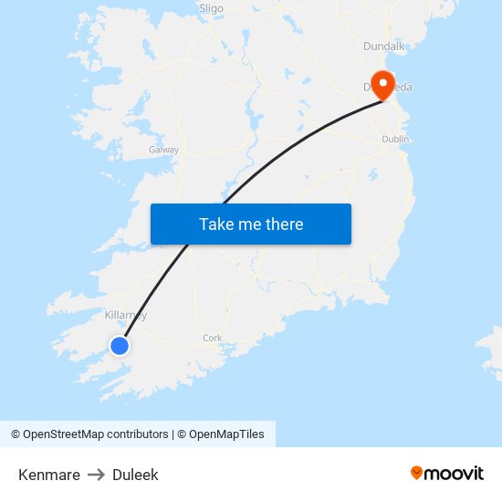 Kenmare to Duleek map