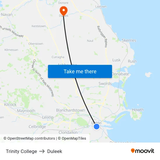 Trinity College to Duleek map