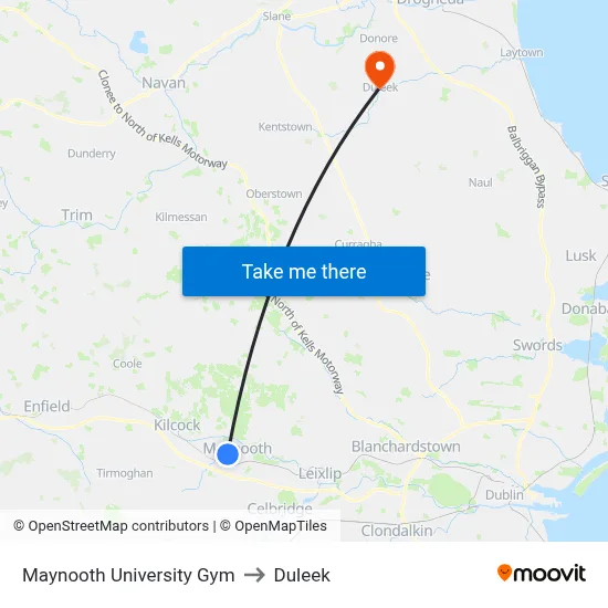 Maynooth University Gym to Duleek map