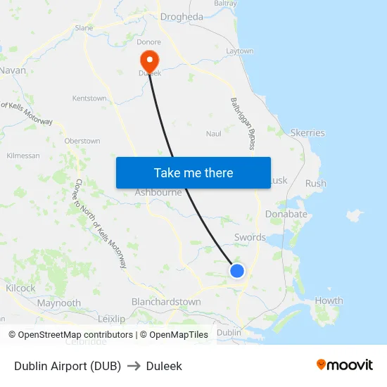 Dublin Airport (DUB) to Duleek map