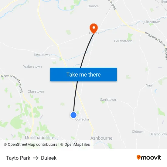 Tayto Park to Duleek map