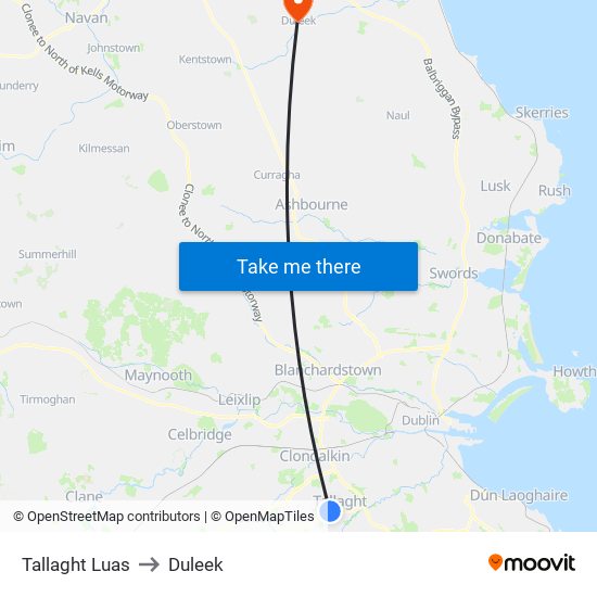 Tallaght Luas to Duleek map