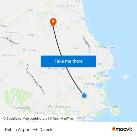 Dublin Airport to Duleek map