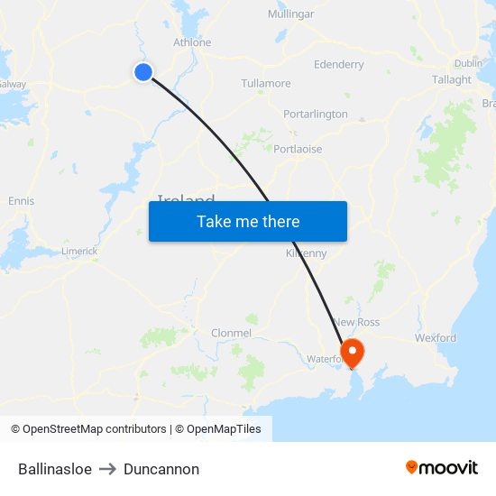 Ballinasloe to Duncannon map