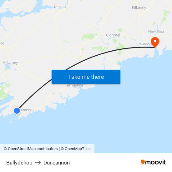 Ballydehob to Duncannon map