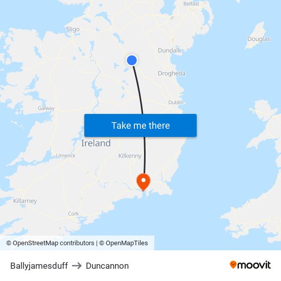 Ballyjamesduff to Duncannon map