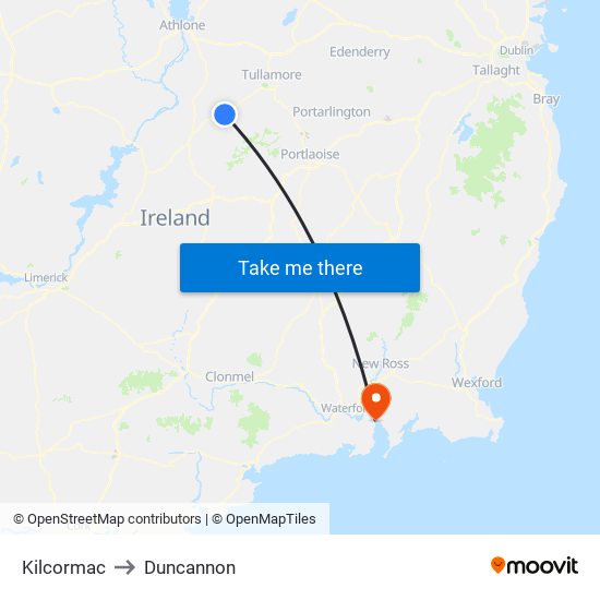 Kilcormac to Duncannon map