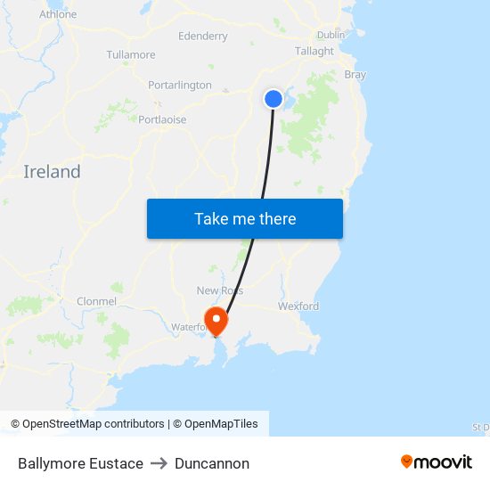 Ballymore Eustace to Duncannon map