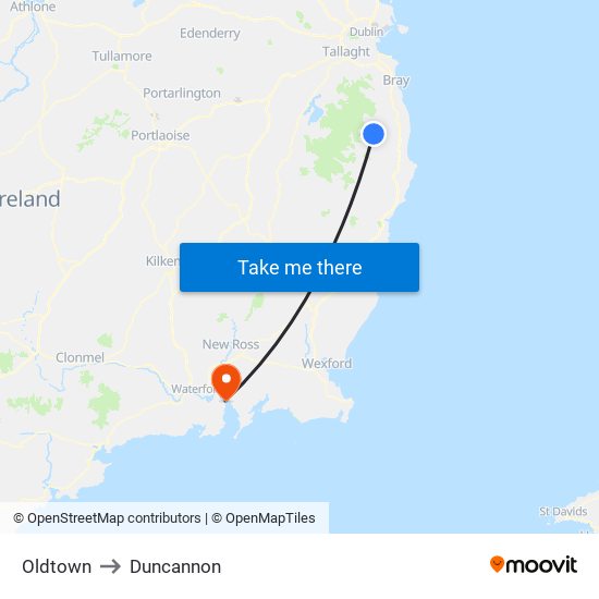 Oldtown to Duncannon map