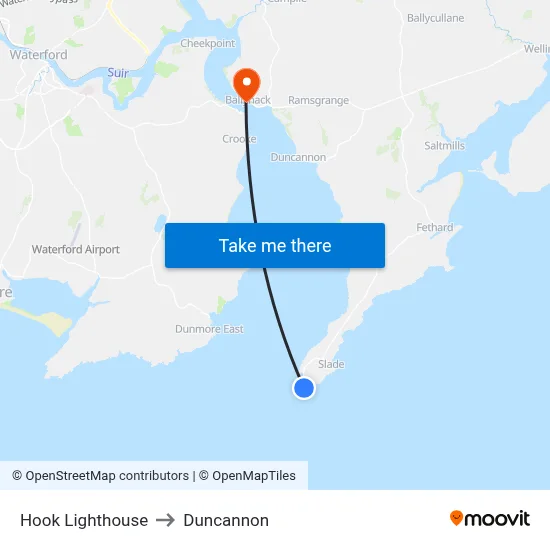 Hook Lighthouse to Duncannon map