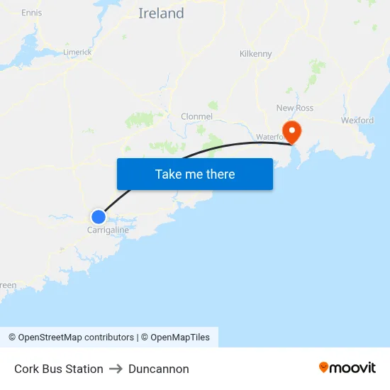 Cork Bus Station to Duncannon map