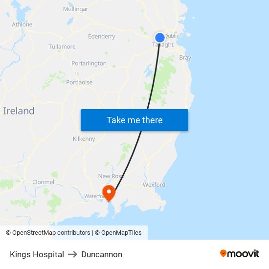 Kings Hospital to Duncannon map