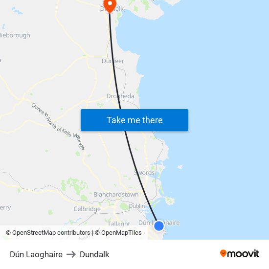 Dún Laoghaire to Dundalk map