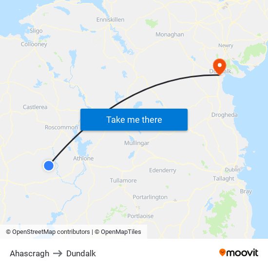 Ahascragh to Dundalk map