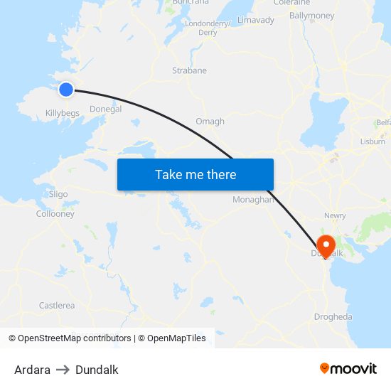 Ardara to Dundalk map