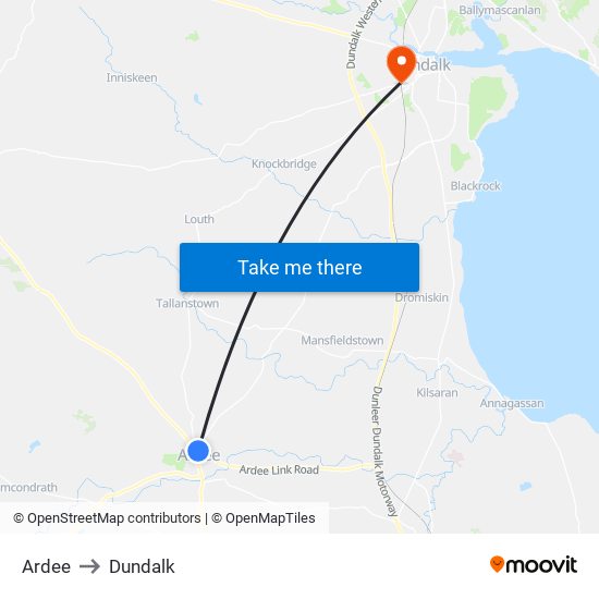 Ardee to Dundalk map