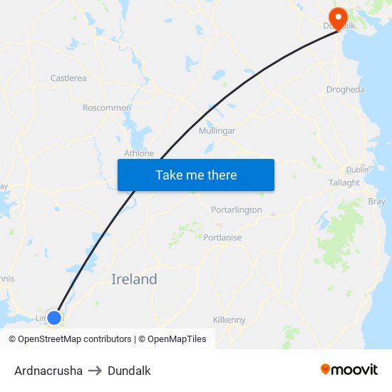 Ardnacrusha to Dundalk map