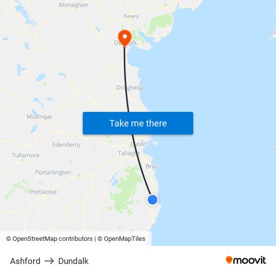 Ashford to Dundalk map
