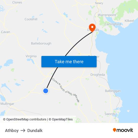 Athboy to Dundalk map