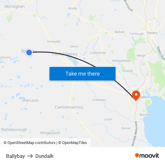 Ballybay to Dundalk map