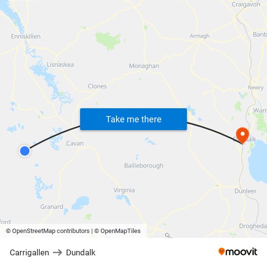 Carrigallen to Dundalk map