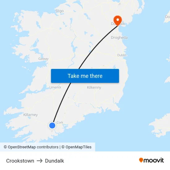 Crookstown to Dundalk map
