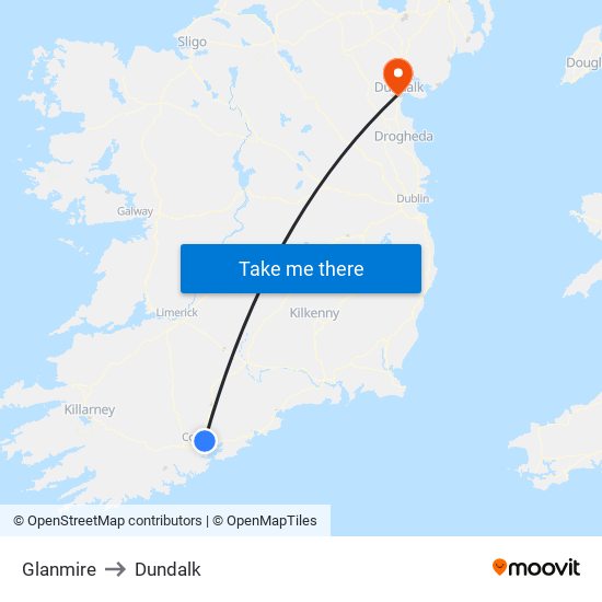 Glanmire to Dundalk map