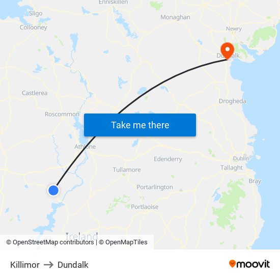 Killimor to Dundalk map