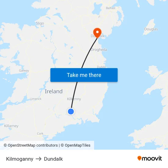 Kilmoganny to Dundalk map