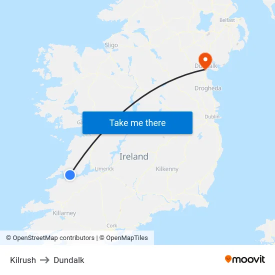Kilrush to Dundalk map